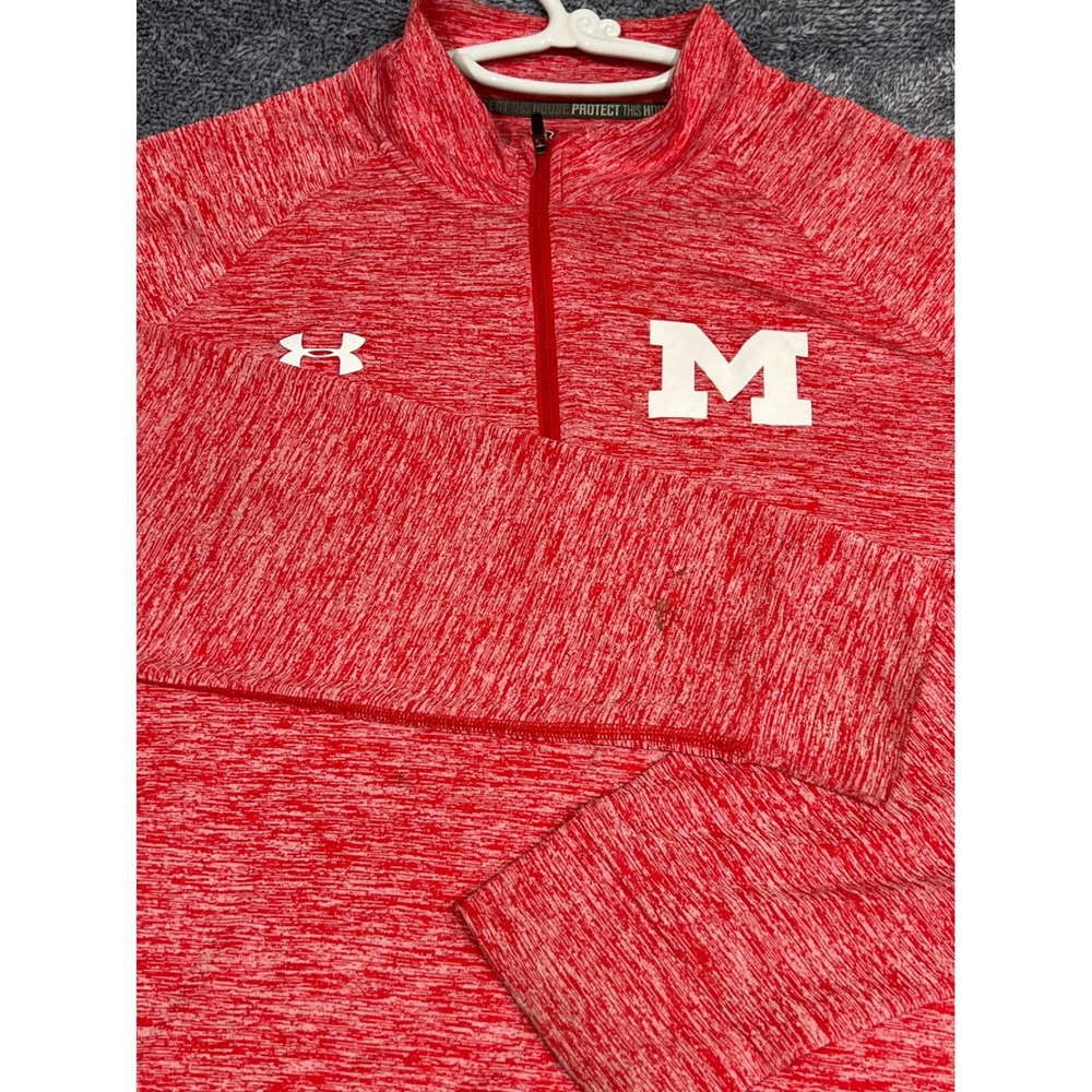 Under Armour HeatGear Red Heathered Quarter Zip Pullover Mens Large M Graphic